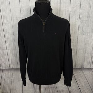Tommy Hilfiger Men's Large Black Quarter Zip Long Sleeve Pullover Sweater